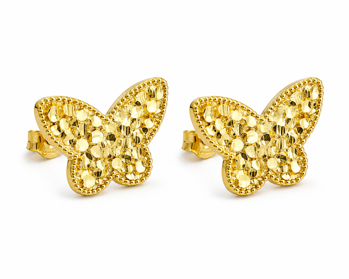 10K Yellow Gold Flat Butterfly Nugget Earrings - front view