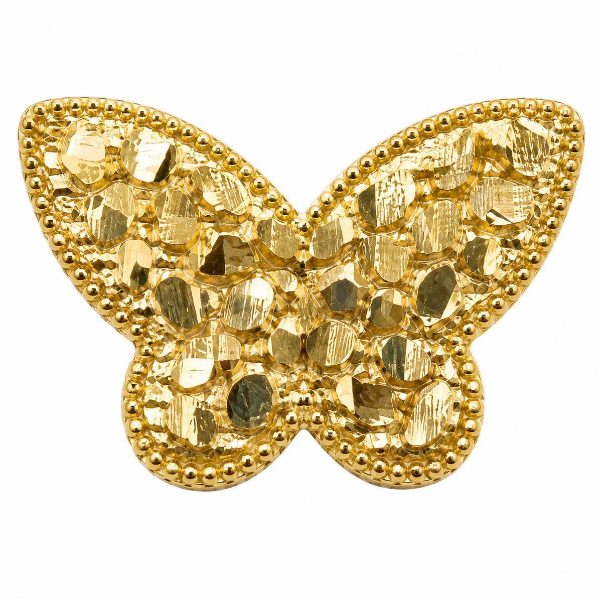 10K Yellow Gold Flat Butterfly Nugget Earrings - macro detail