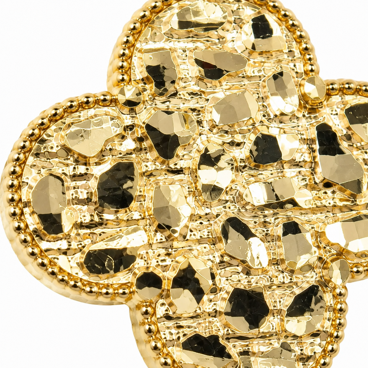 10K Yellow Gold Flat Clover Nugget Earrings - 45 degree view