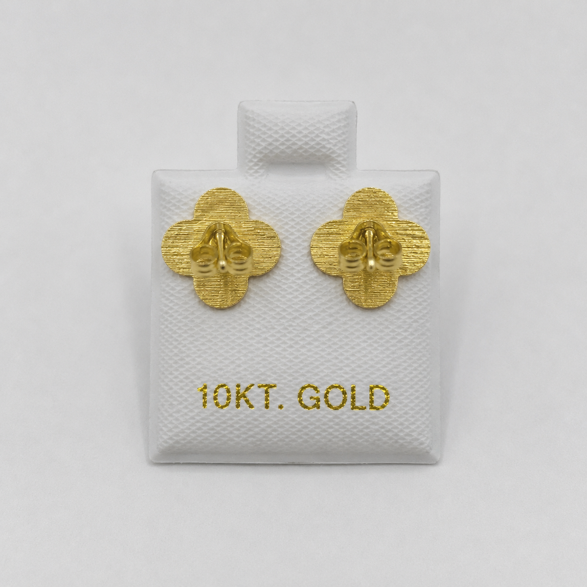 10K Yellow Gold Flat Clover Nugget Earrings - back view