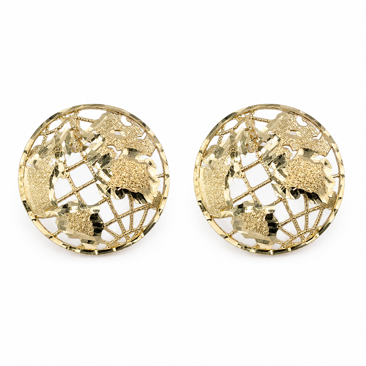 10K Yellow Gold Globe Earrings - macro detail