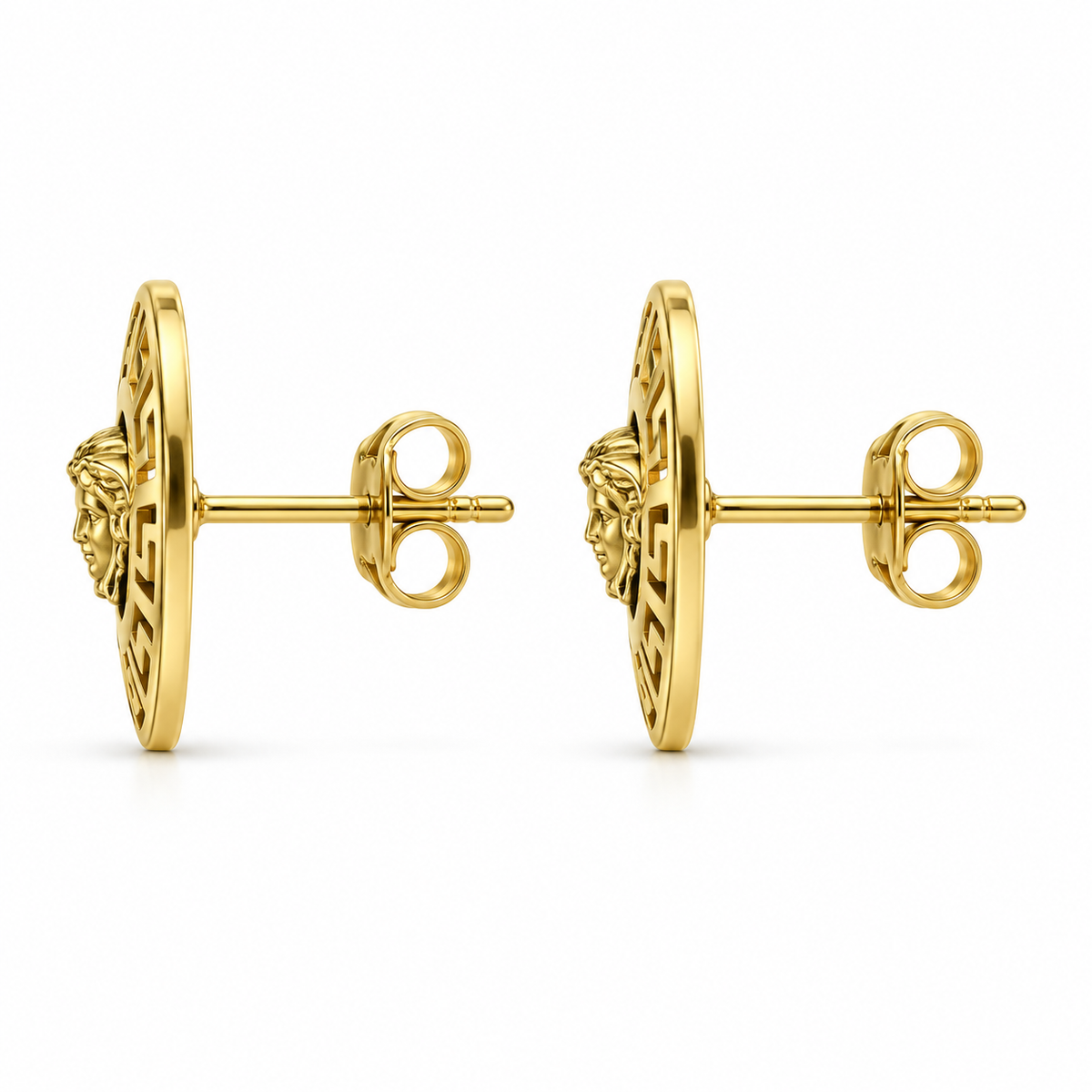 10K Yellow Gold Greek Medusa Earrings - back view