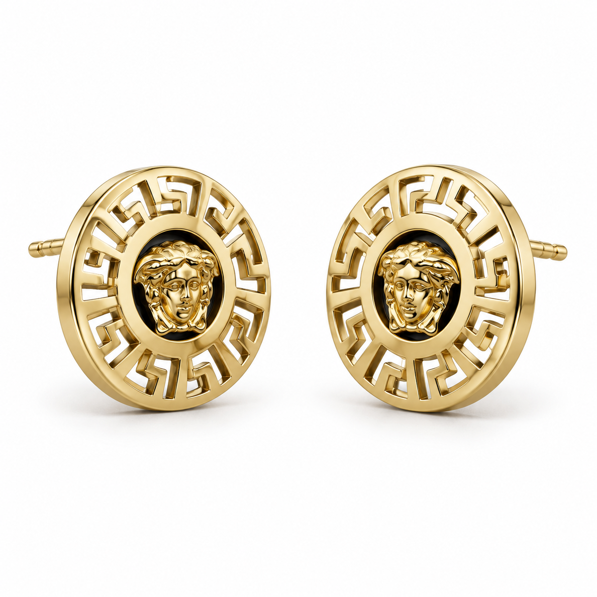 10K Yellow Gold Greek Medusa Earrings - side view