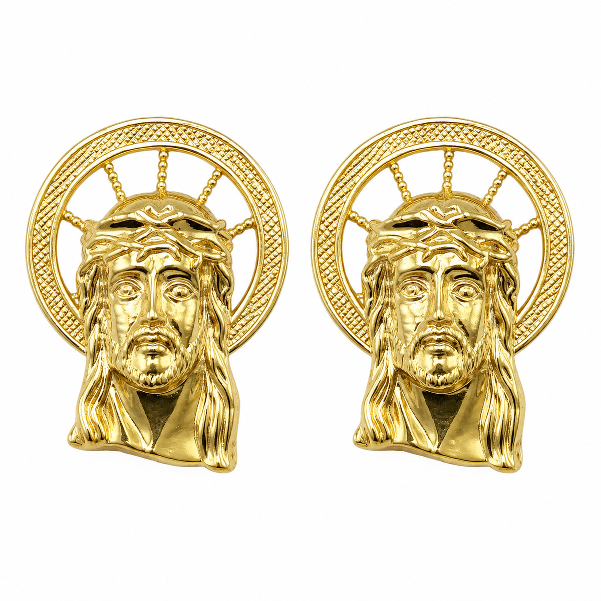 10K Yellow Gold Halo Jesus Earrings - front view