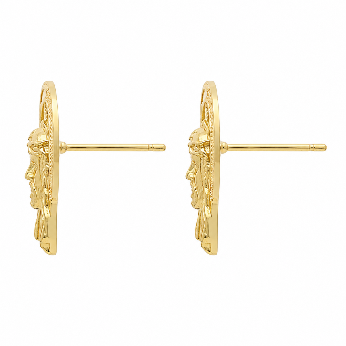 10K Yellow Gold Halo Jesus Earrings - side view