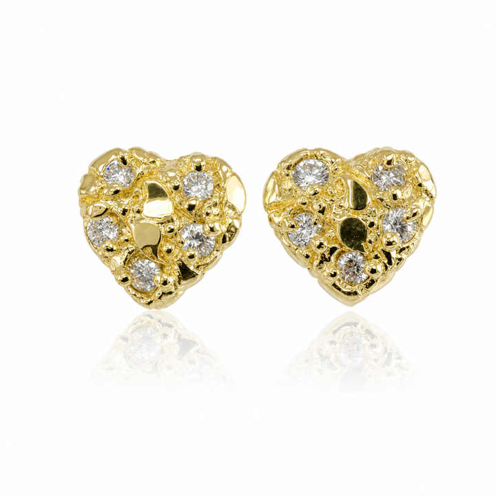10K Gold Heart CZ Nugget Earrings 10mm — 10K real gold jewelry from STF Diamonds, Los Angeles