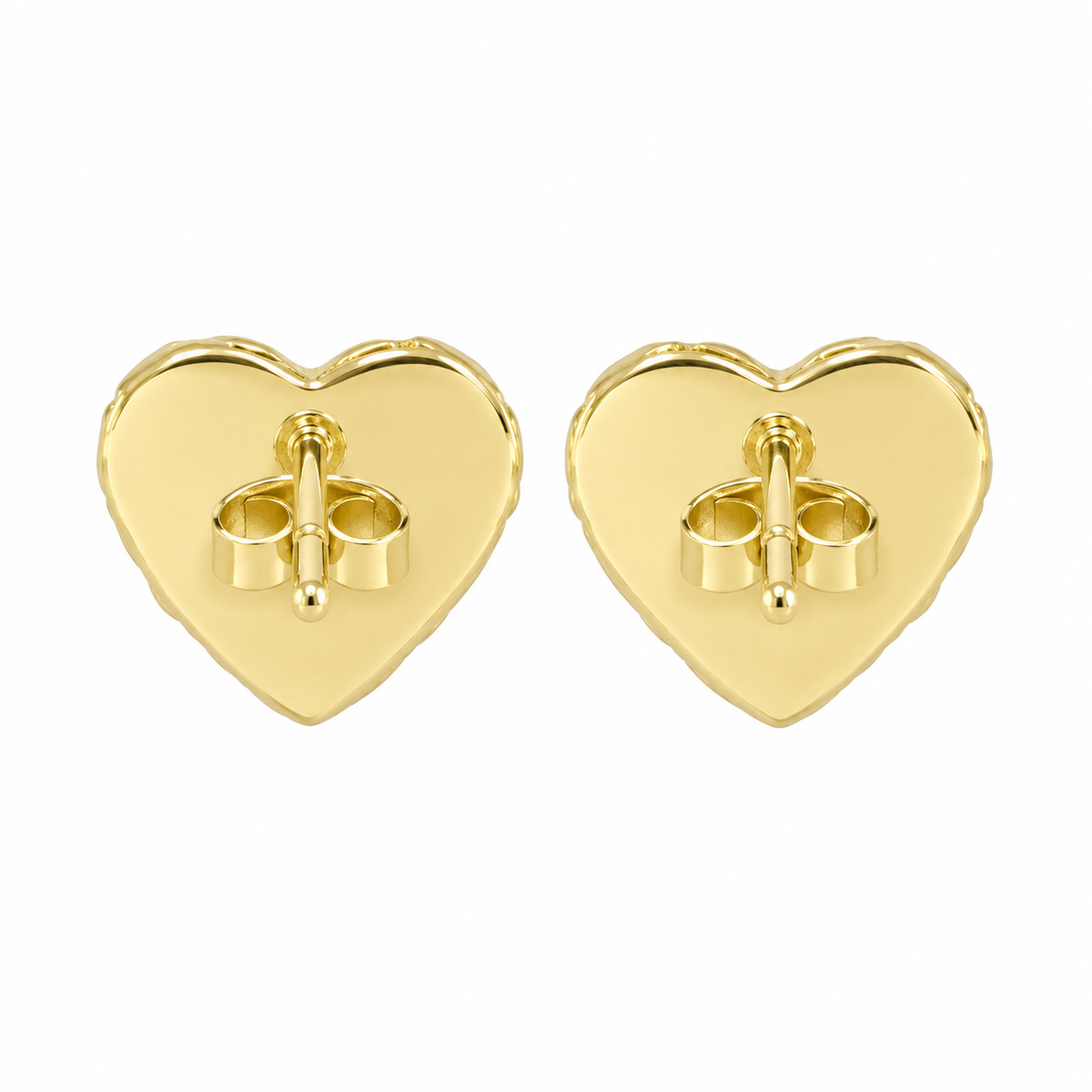 10K Yellow Gold Heart CZ Nugget Earrings 10mm - back view
