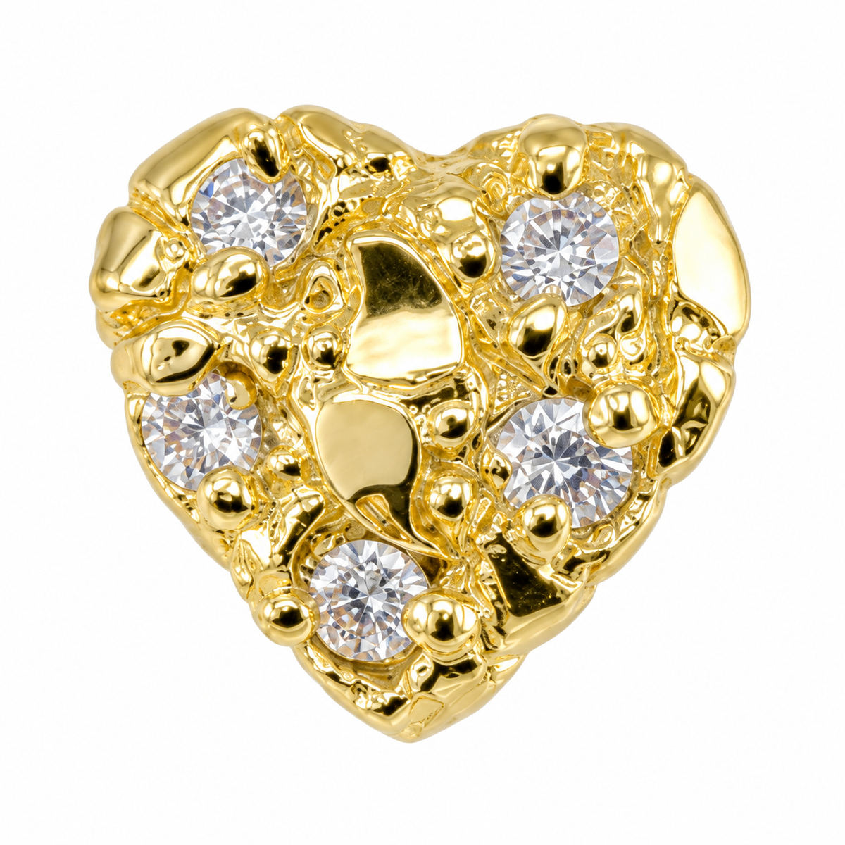 10K Yellow Gold Heart CZ Nugget Earrings 10mm - macro detail