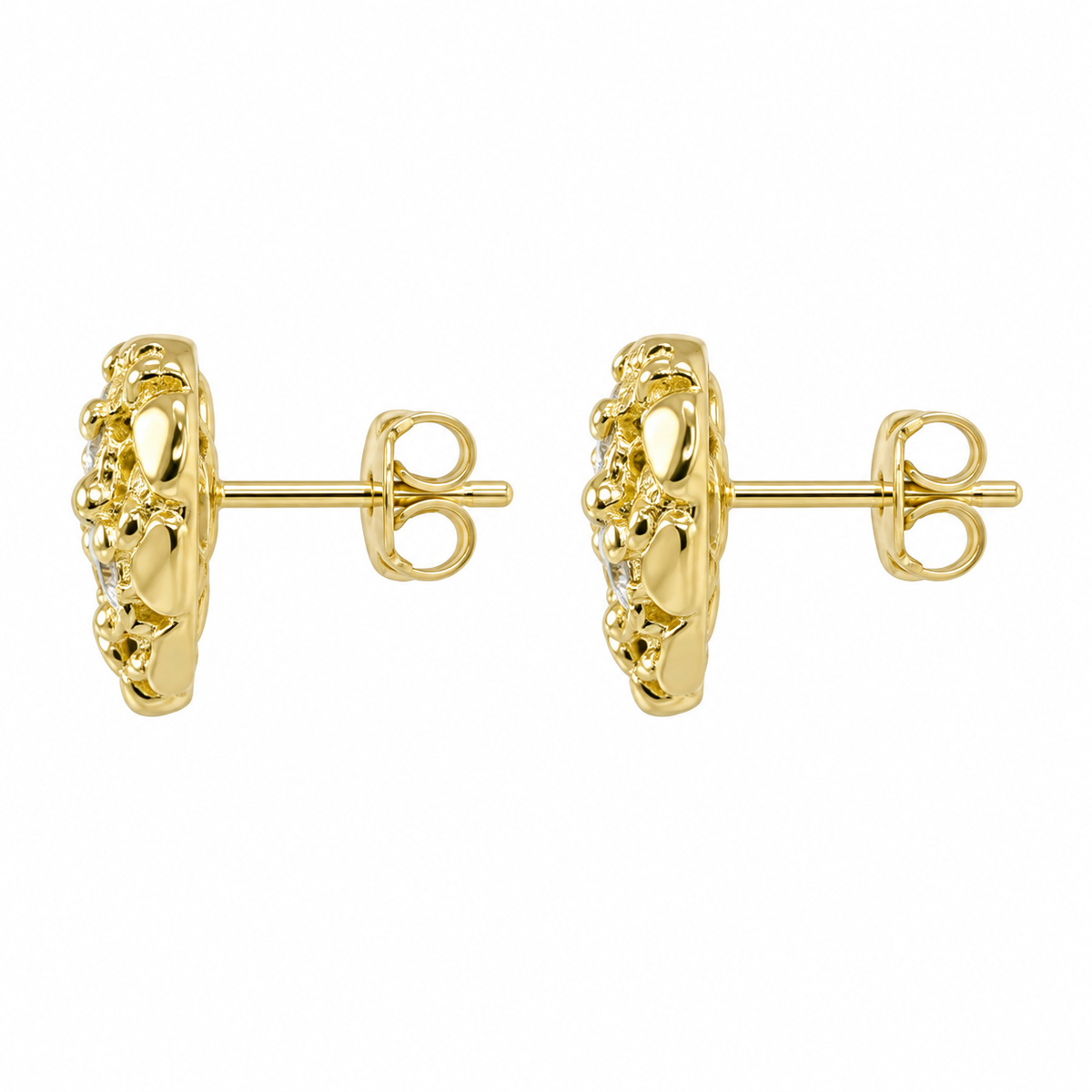 10K Yellow Gold Heart CZ Nugget Earrings 10mm - side view