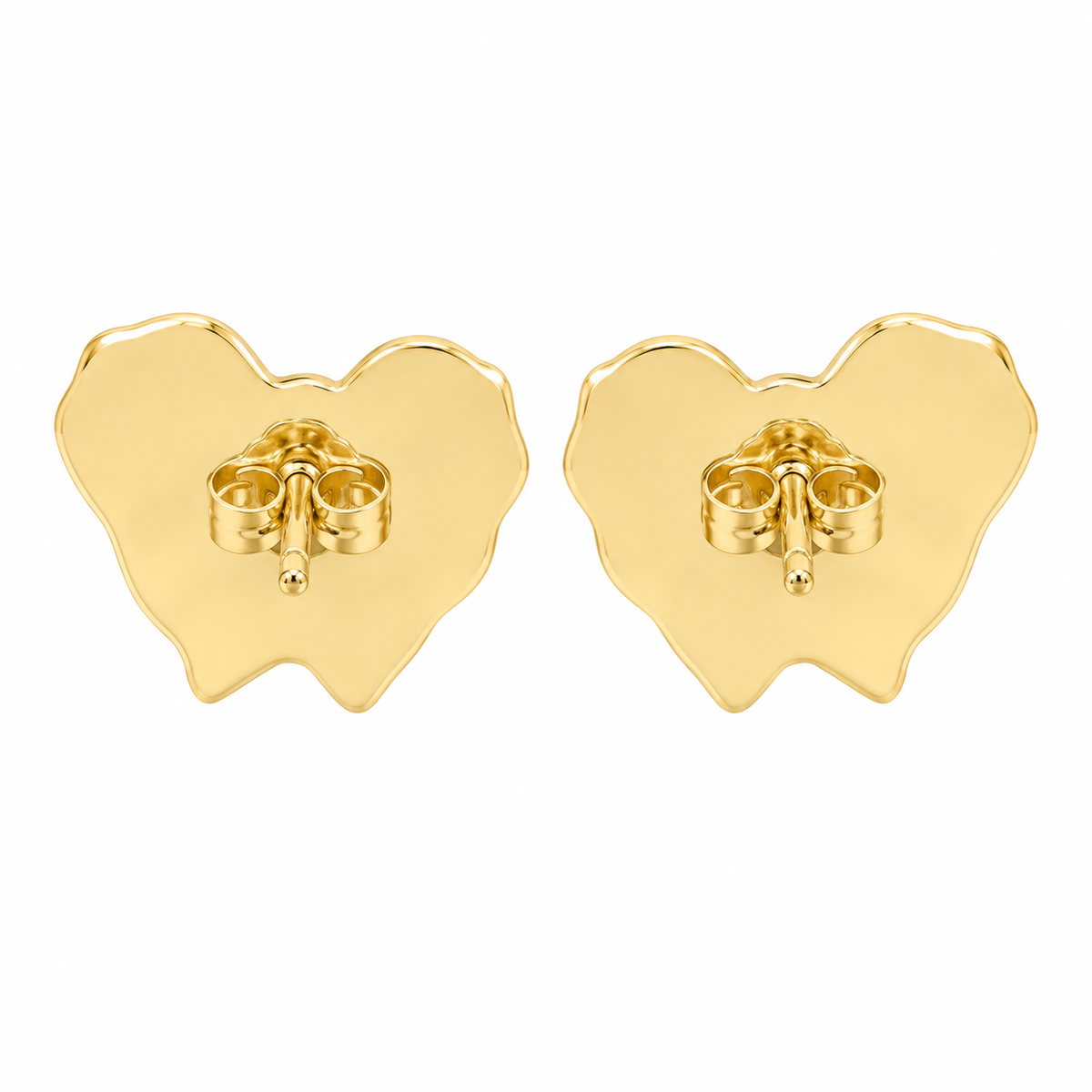 10K Yellow Gold Heart Nugget Earrings (18mm) - back view