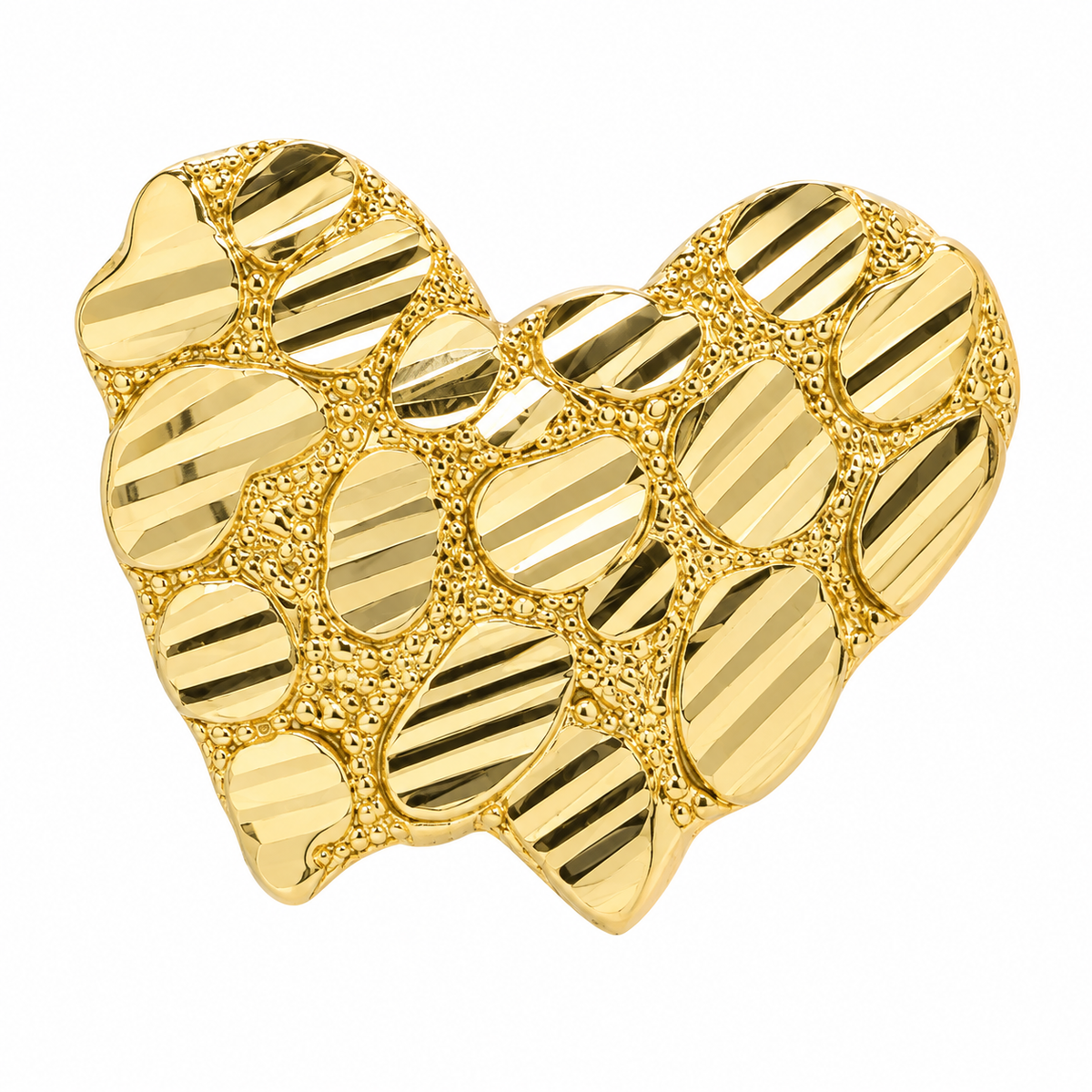 10K Yellow Gold Heart Nugget Earrings (18mm) - macro detail