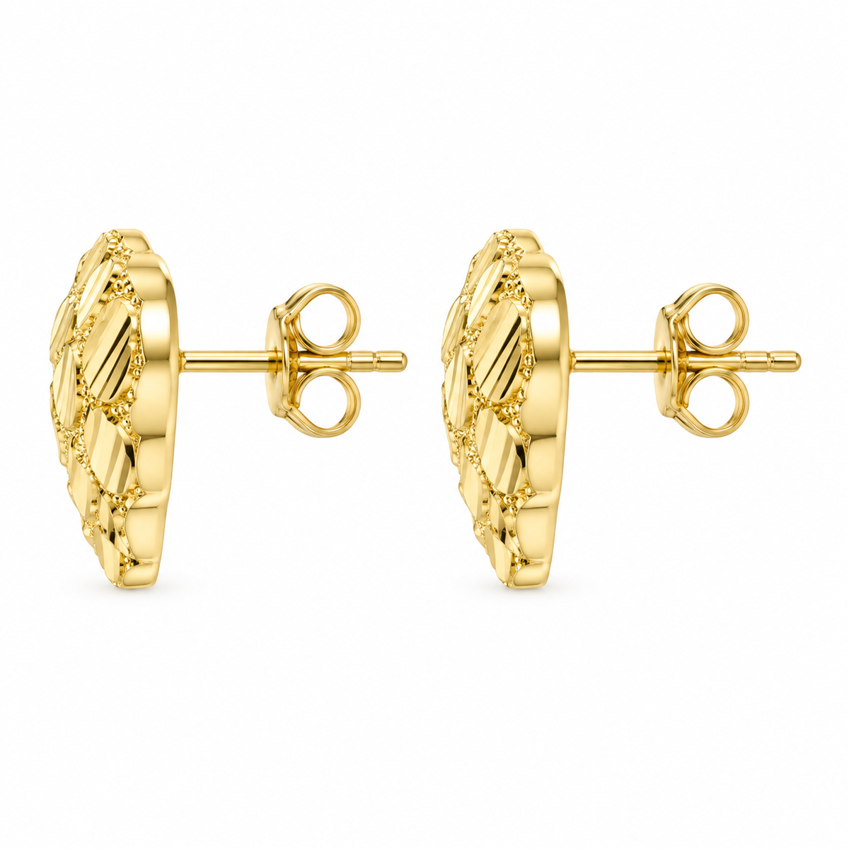 10K Yellow Gold Heart Nugget Earrings (18mm) - side view