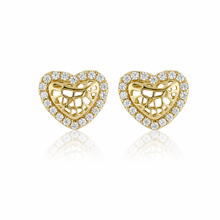 10K Gold Heart Nugget Earrings with CZ Border (Xs) — 10K real gold jewelry from STF Diamonds, Los Angeles
