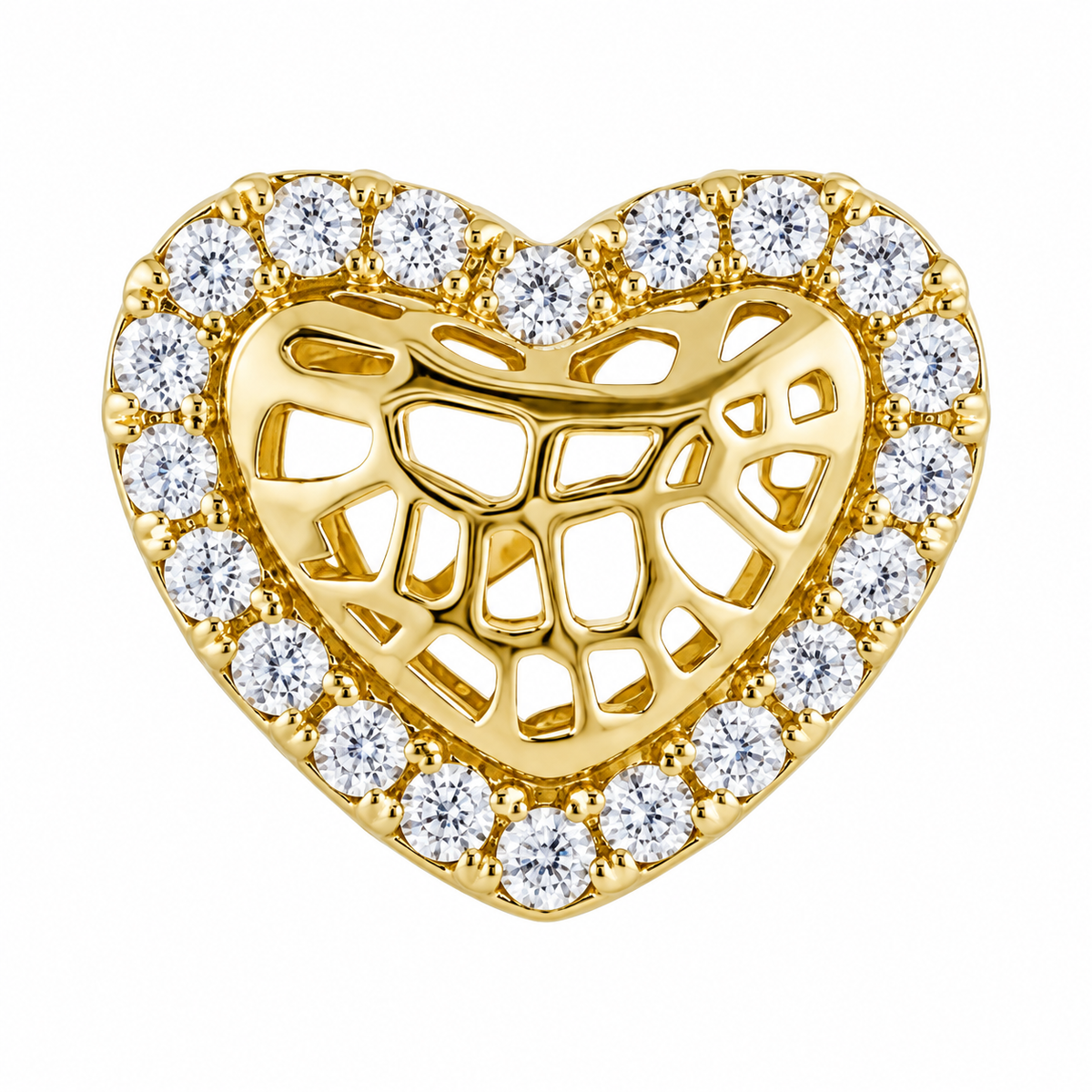 10K Yellow Gold Heart Nugget Earrings with CZ Border (Xs) - macro detail