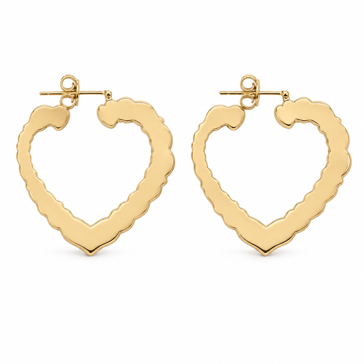 10K Yellow Gold Heart Pattern Earrings (1.9") - back view