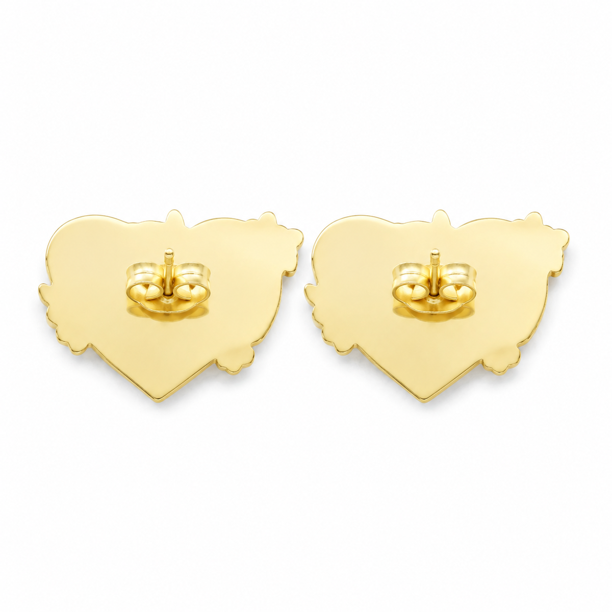 10K Yellow Gold Heart with Roses Initial Earrings - back view
