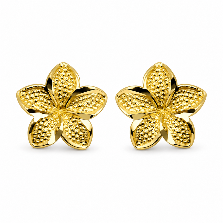 10K Yellow Gold Hibiscus Earrings (Small) - front view