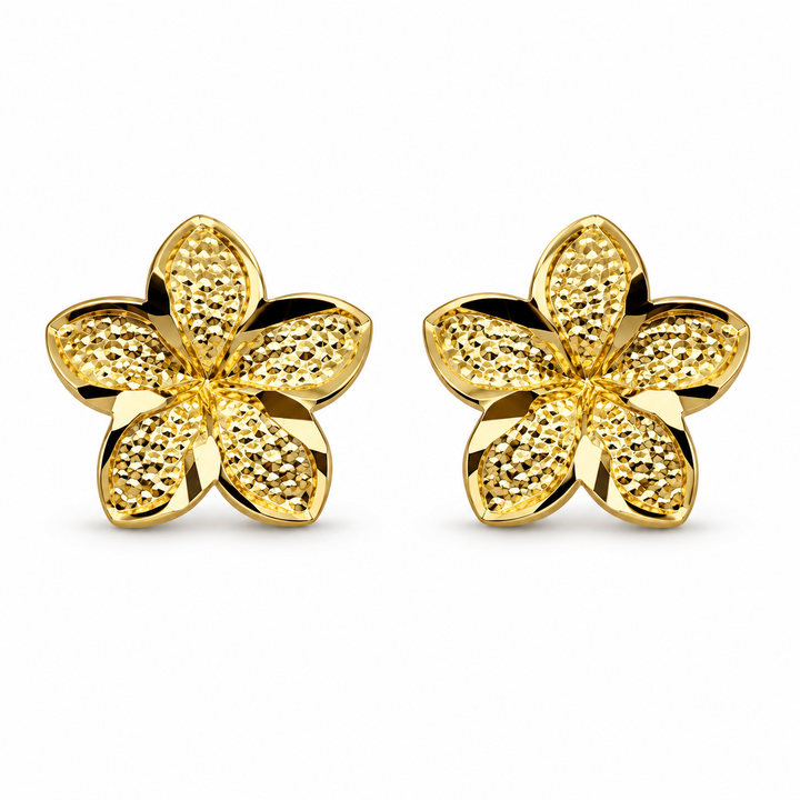 10K Yellow Gold Hibiscus Earrings (Small) - front view