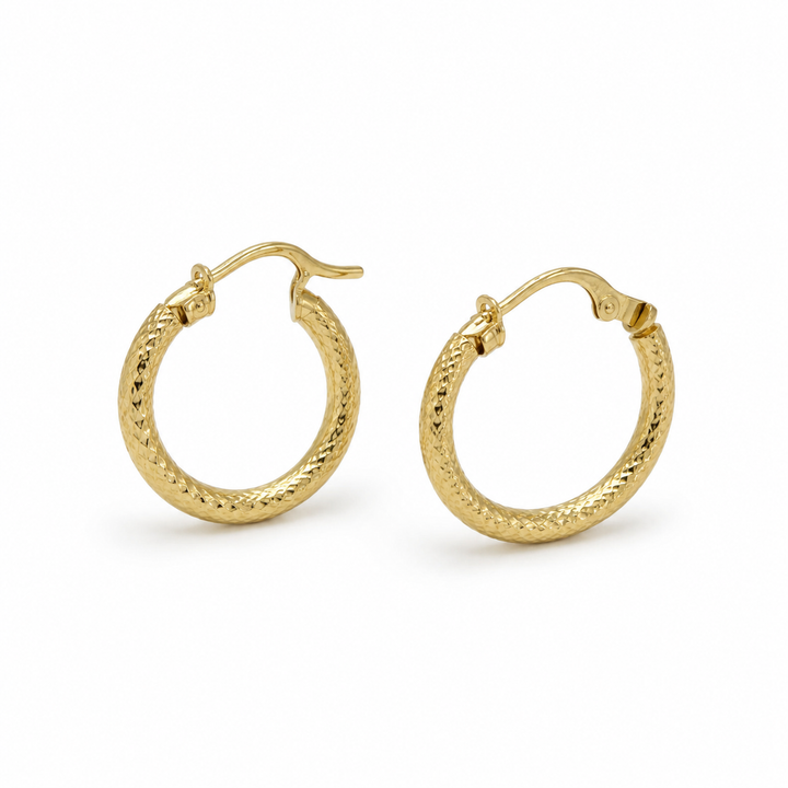 10K Yellow Gold Honey Hoops huggy 14mm - 45 degree view