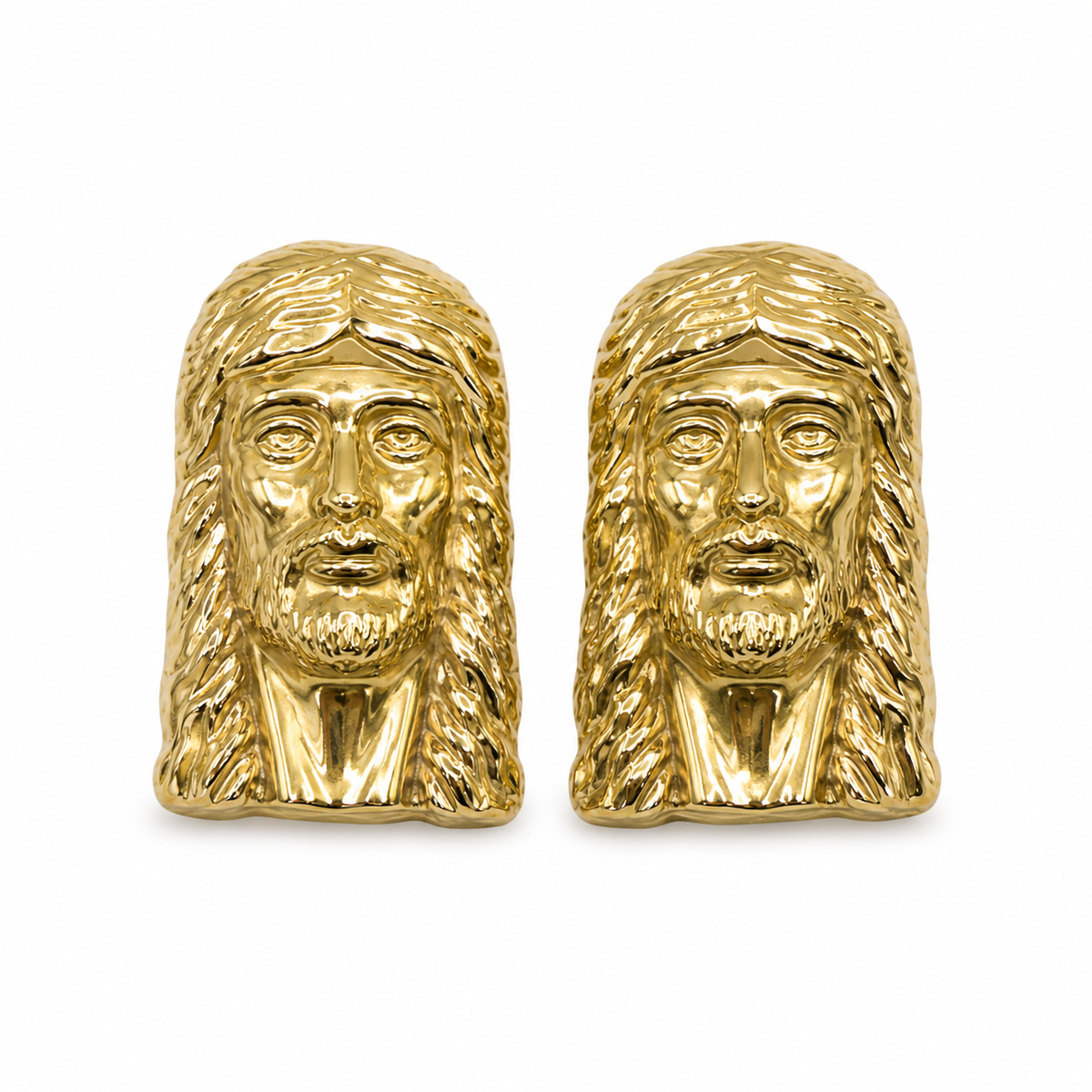 10K Yellow Gold Jesus Piece Earrings (L) - front view