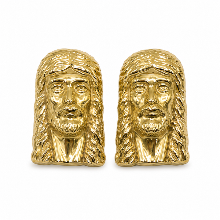 10K Yellow Gold Jesus Piece Earrings (L) - front view