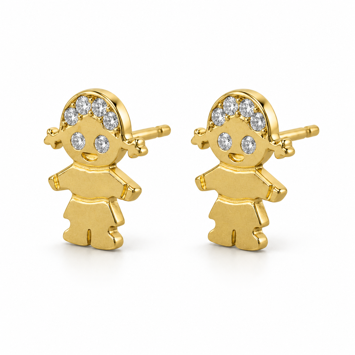 10K Yellow Gold Kiddie Earrings - 45 degree view