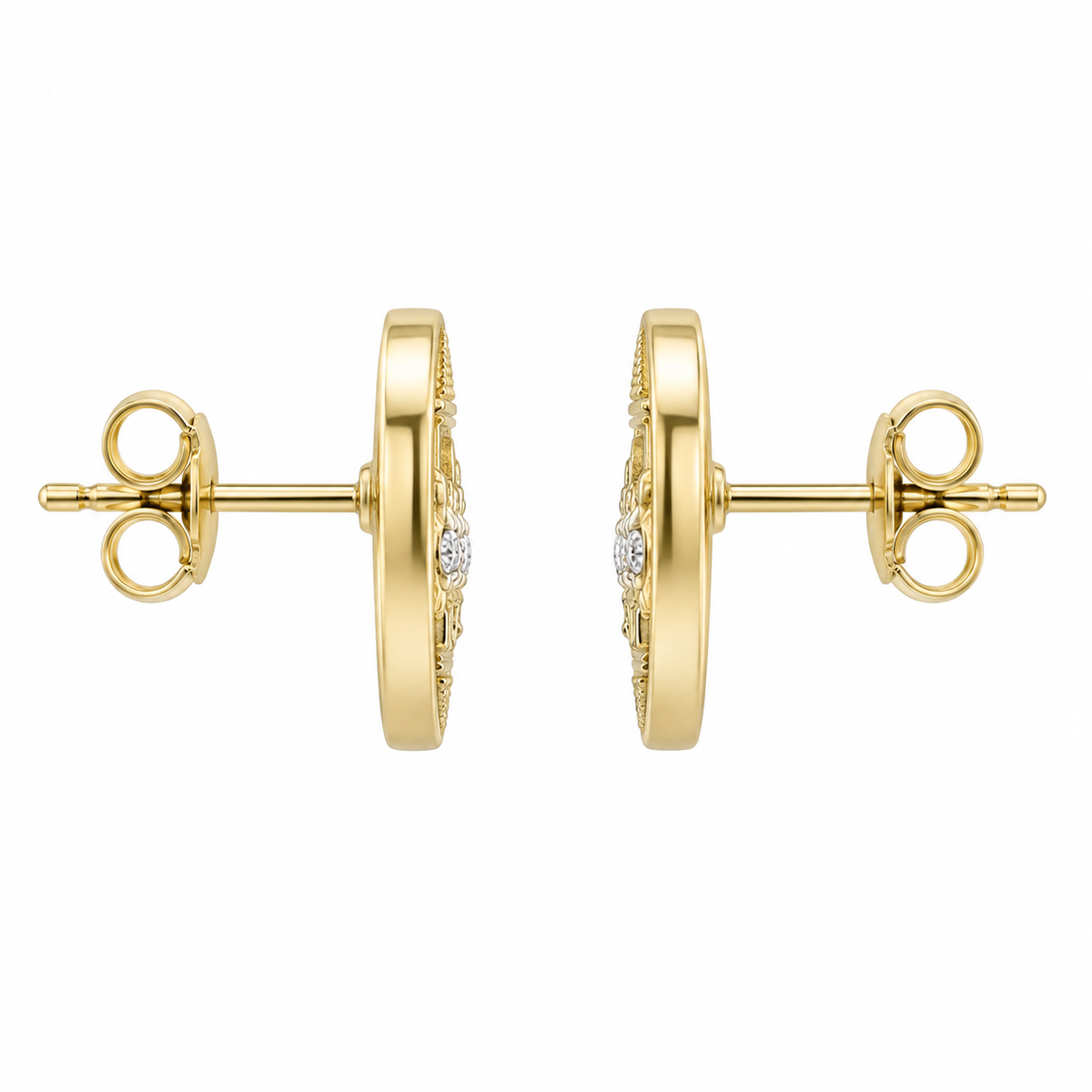 10K Yellow Gold Last Supper Disc Earrings (sm) - side view