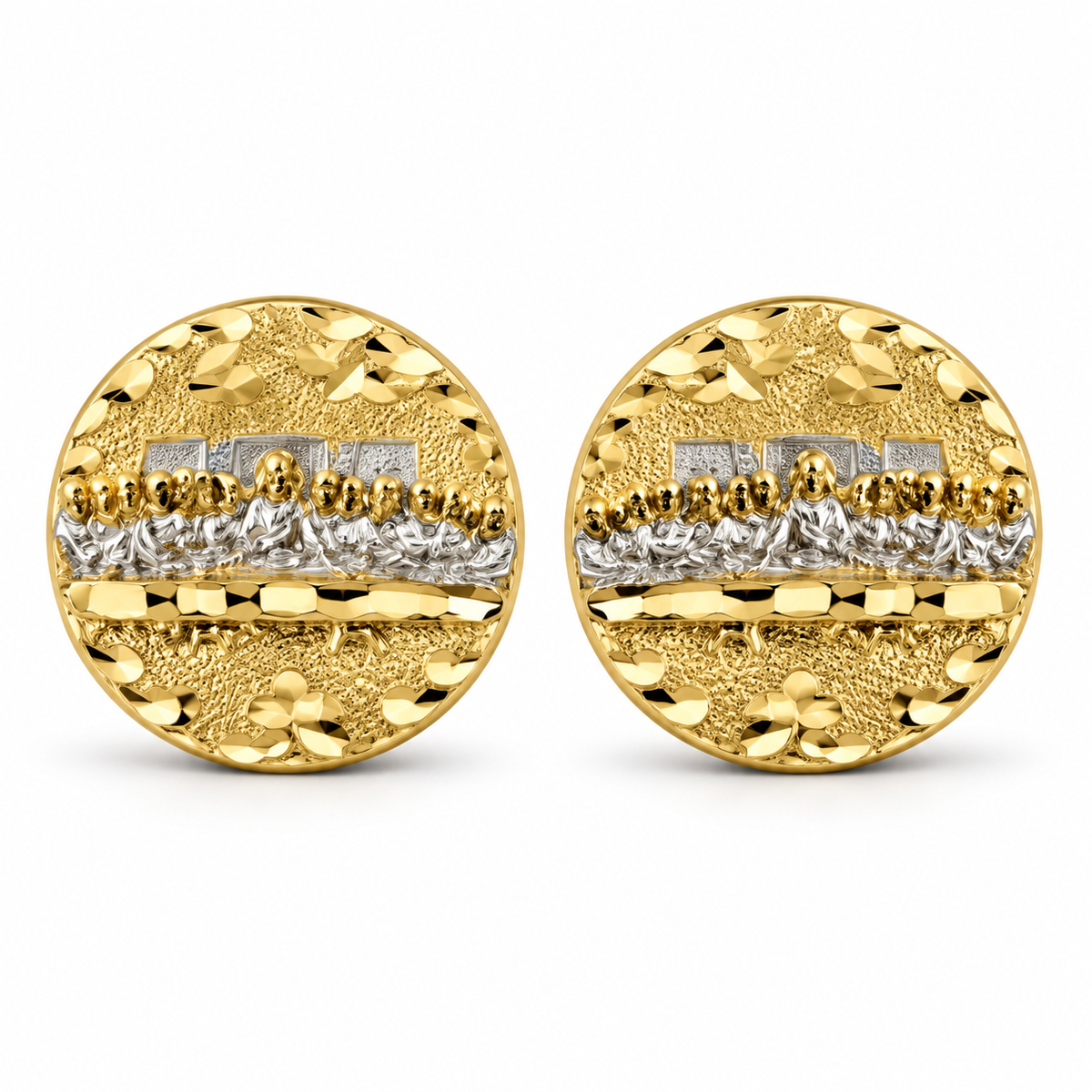 10K Yellow Gold Last Supper Earrings - front view