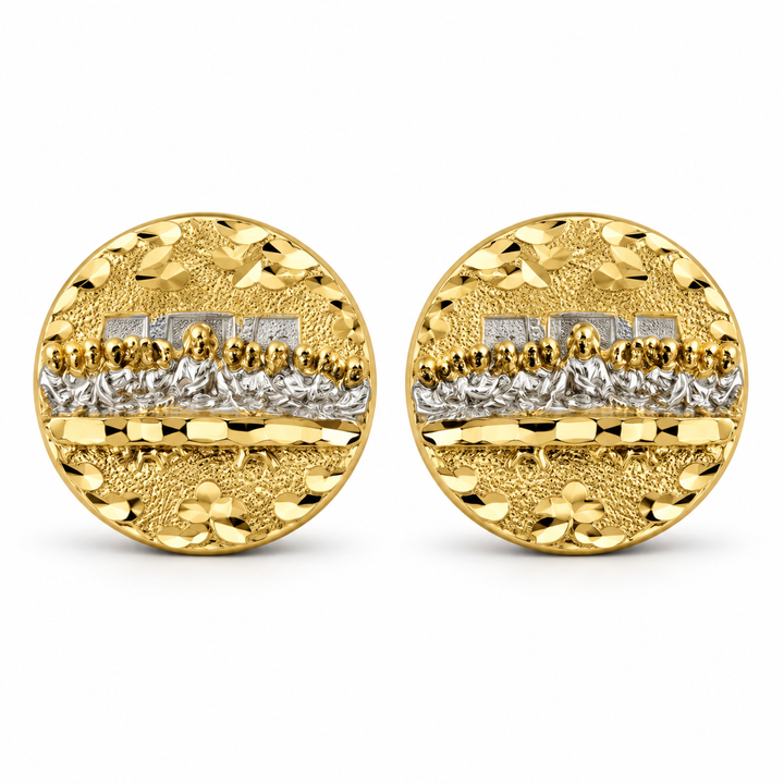 10K Yellow Gold Last Supper Earrings - front view
