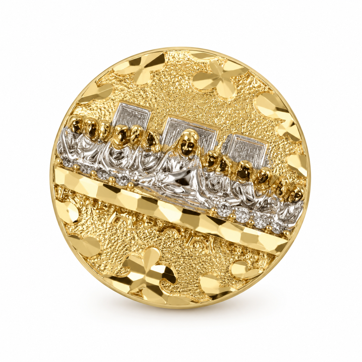 10K Yellow Gold Last Supper Earrings - macro detail
