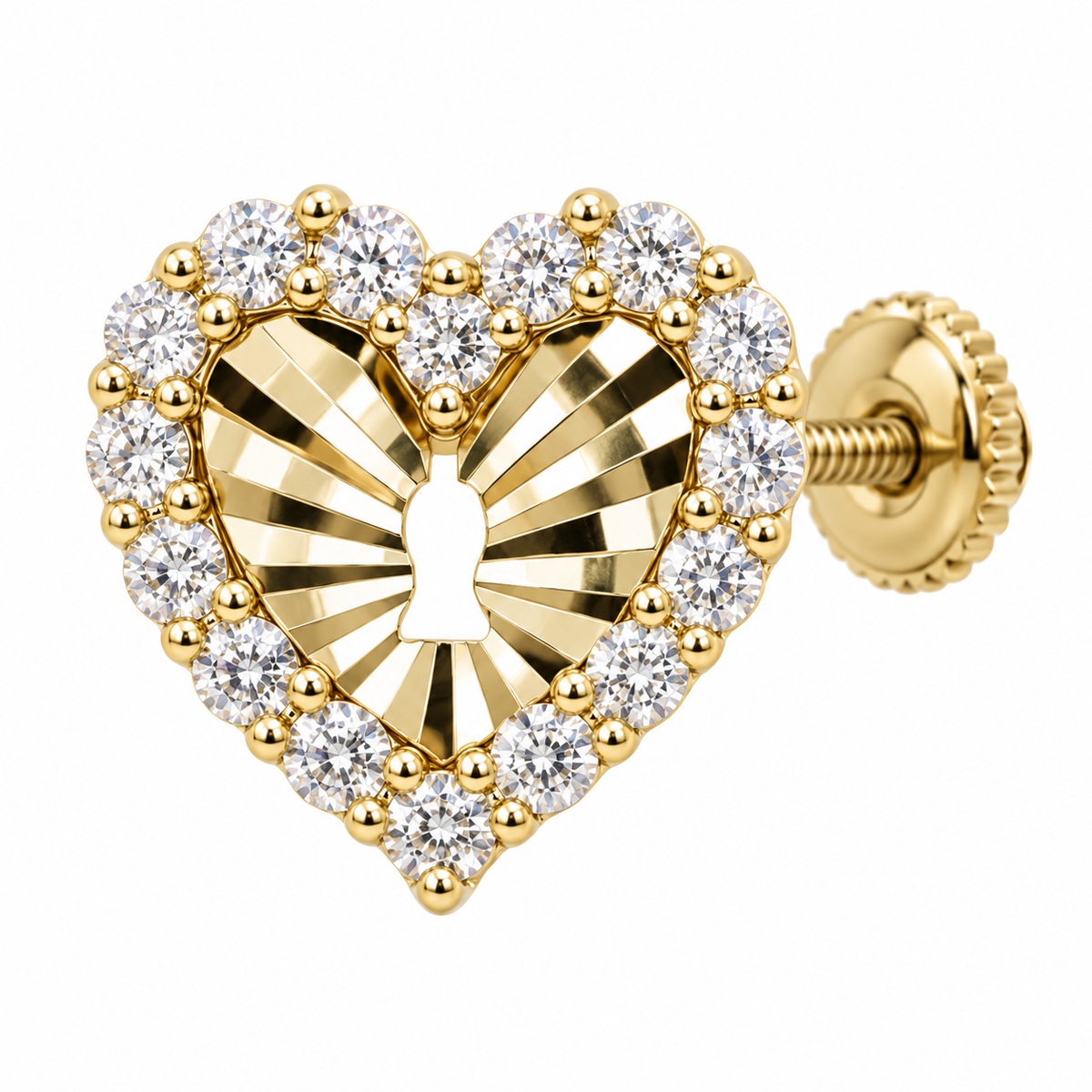 10K Yellow Gold Lock key Earrings (Screwback) - macro detail