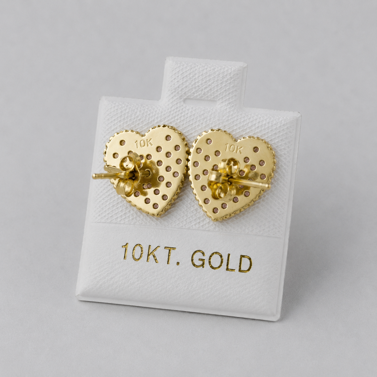 10K Yellow Gold Lumi Heart CZ Earrings Pink - back view
