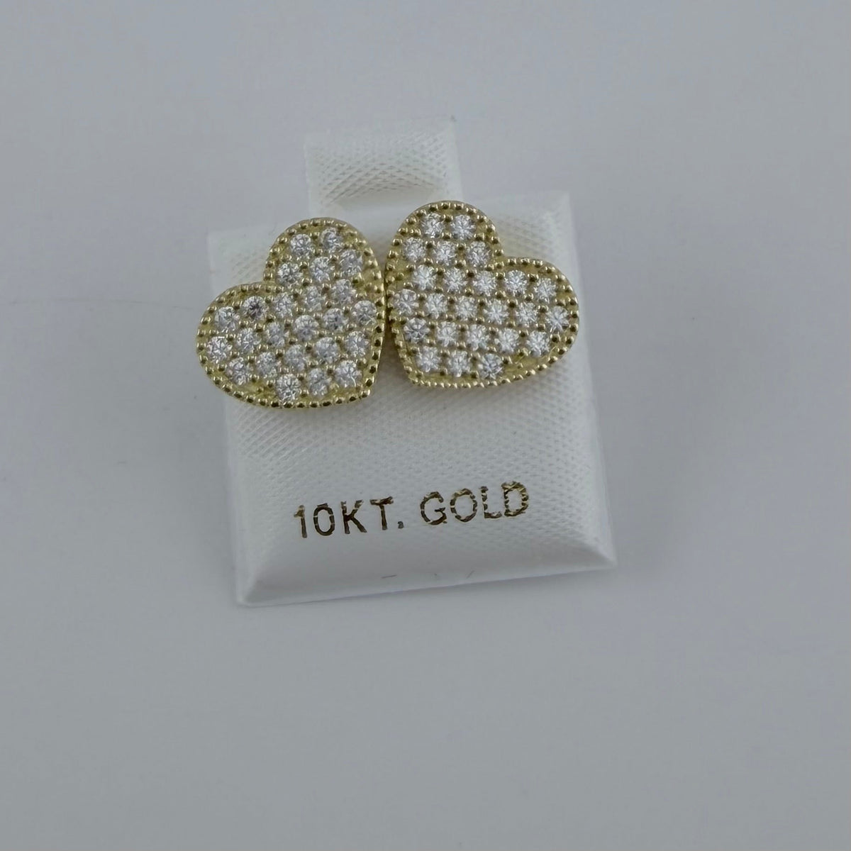 10K Yellow Gold Lumi Heart CZ Earrings White - front view