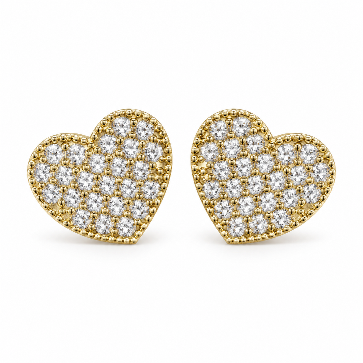 10K Yellow Gold Lumi Heart CZ Earrings White - front view