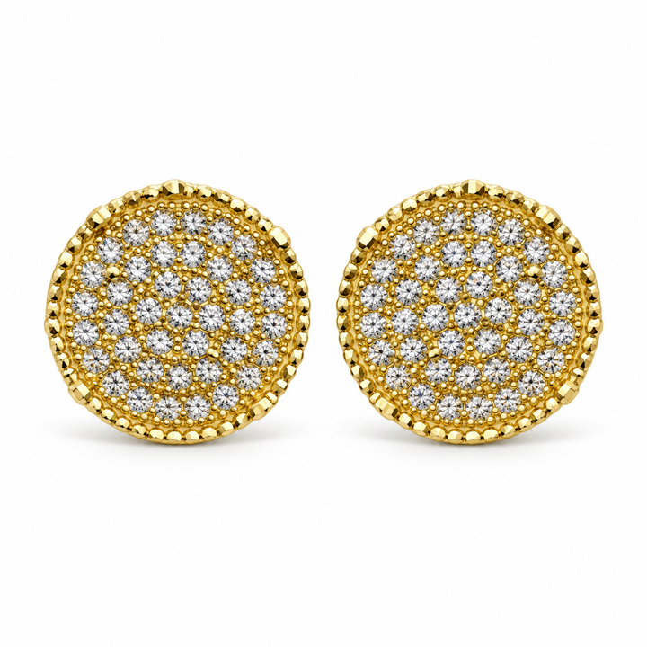 10K Yellow Gold Men’s CZ Dazzling Earrings - front view