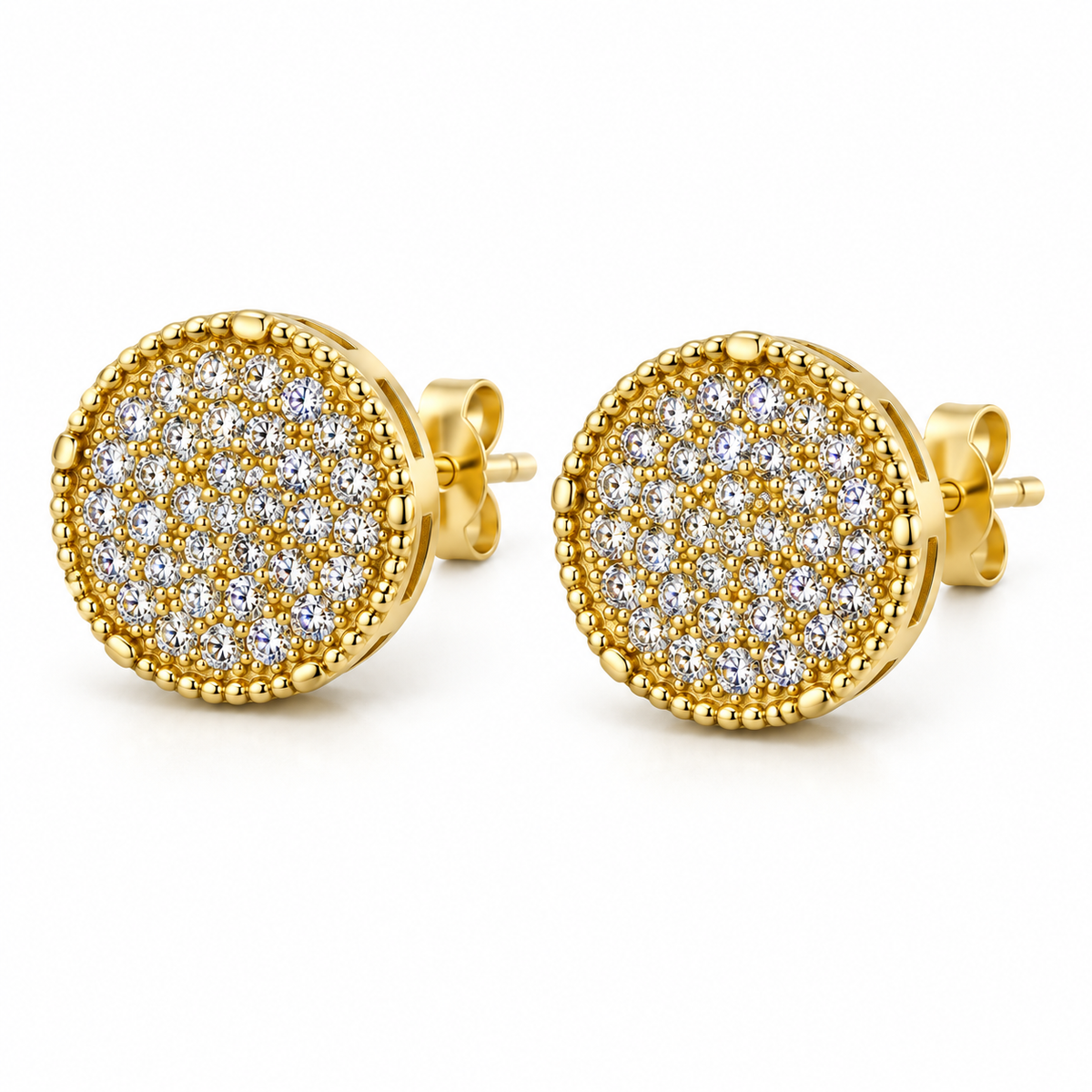 10K Yellow Gold Men’s CZ Dazzling Earrings - 45 degree view
