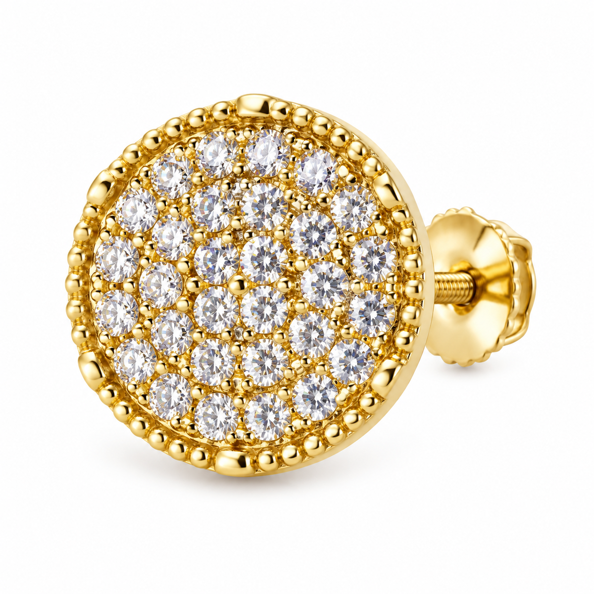 10K Yellow Gold Men’s CZ Dazzling Earrings - macro detail