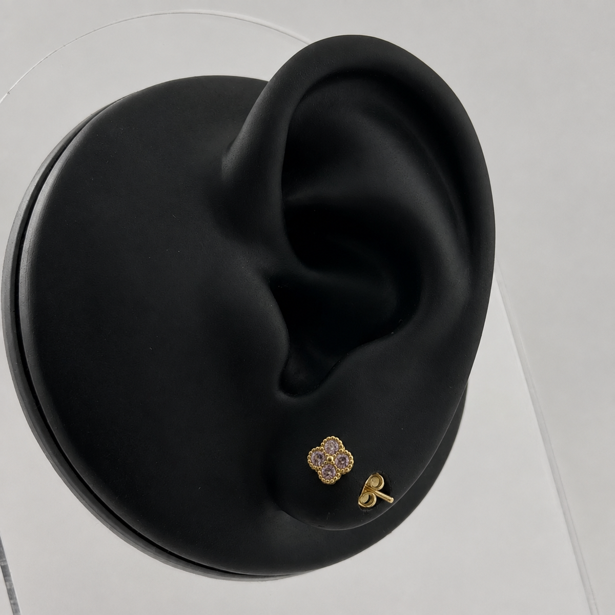 10K Yellow Gold Micro Pink CZ Clover Earrings - side view