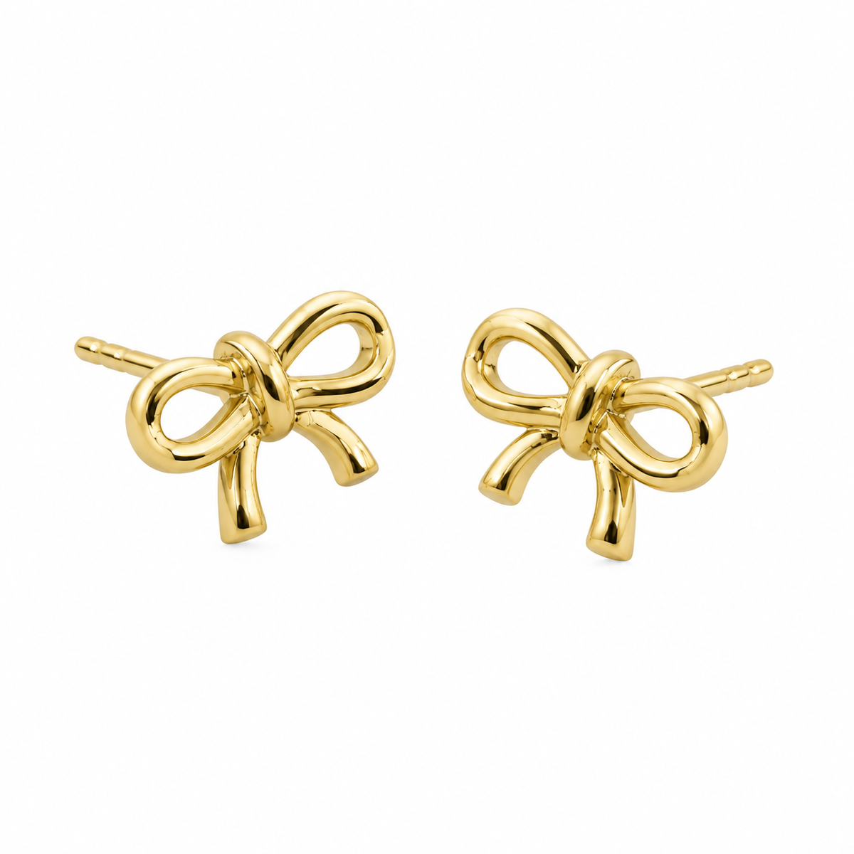 10K Yellow Gold Mini Bow Earrings - 45 degree view