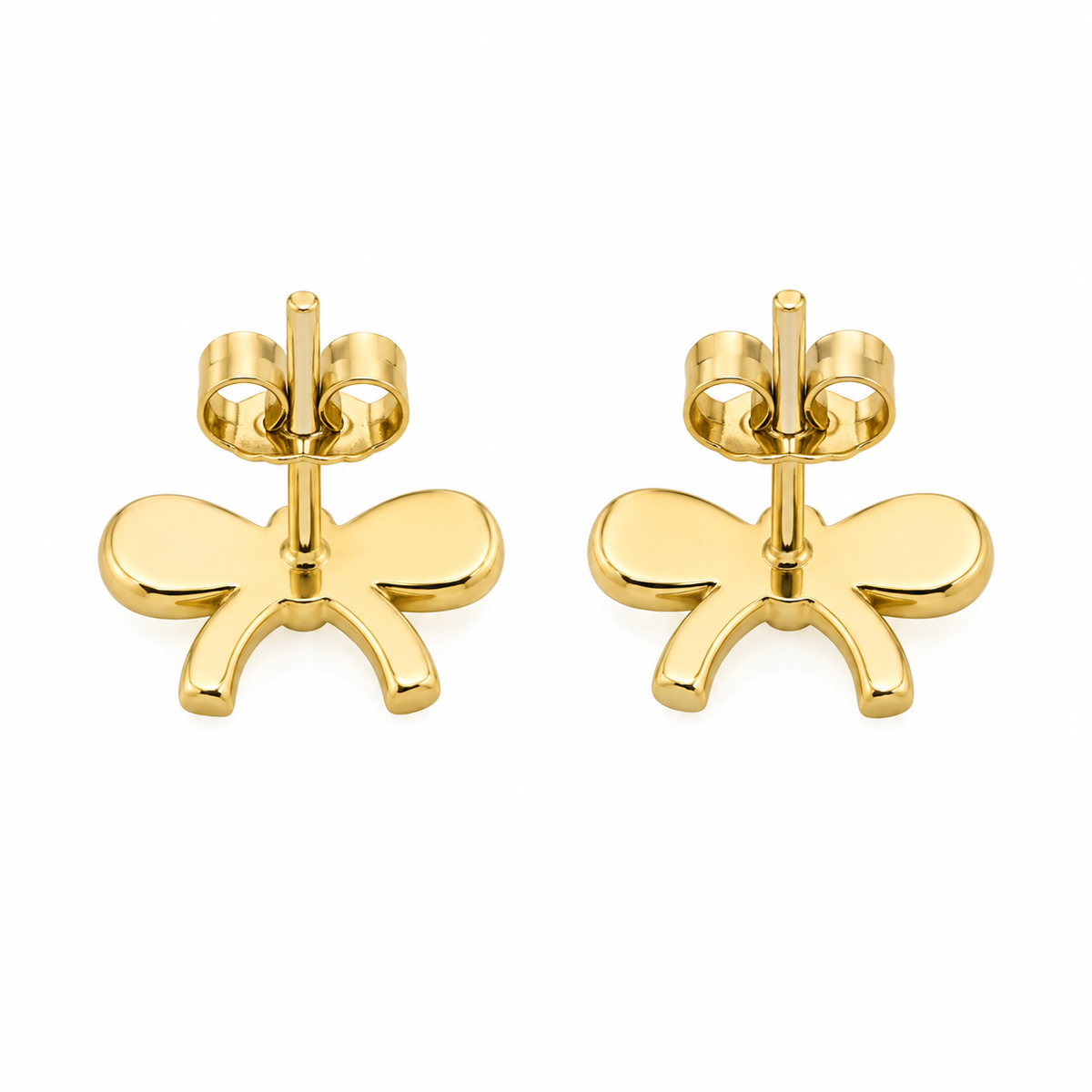 10K Yellow Gold Mini Bow Earrings - back view