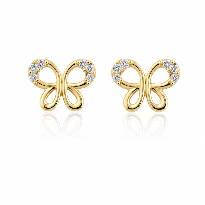 10K Gold Mini CZ Butterfly Earrings — 10K real gold jewelry from STF Diamonds, Los Angeles