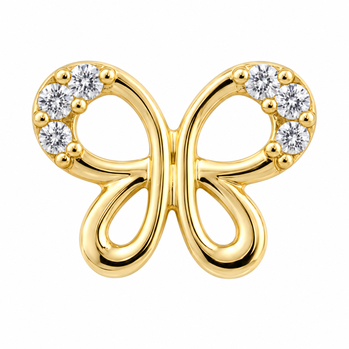 10K Yellow Gold Mini CZ Butterfly Earrings - macro detail