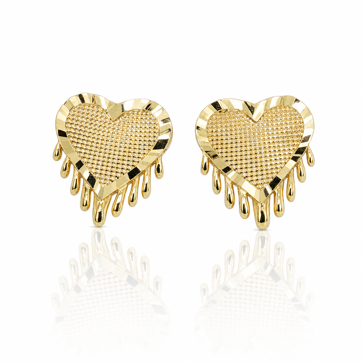 10K Gold Mini Dripping Heart Earrings — 10K real gold jewelry from STF Diamonds, Los Angeles