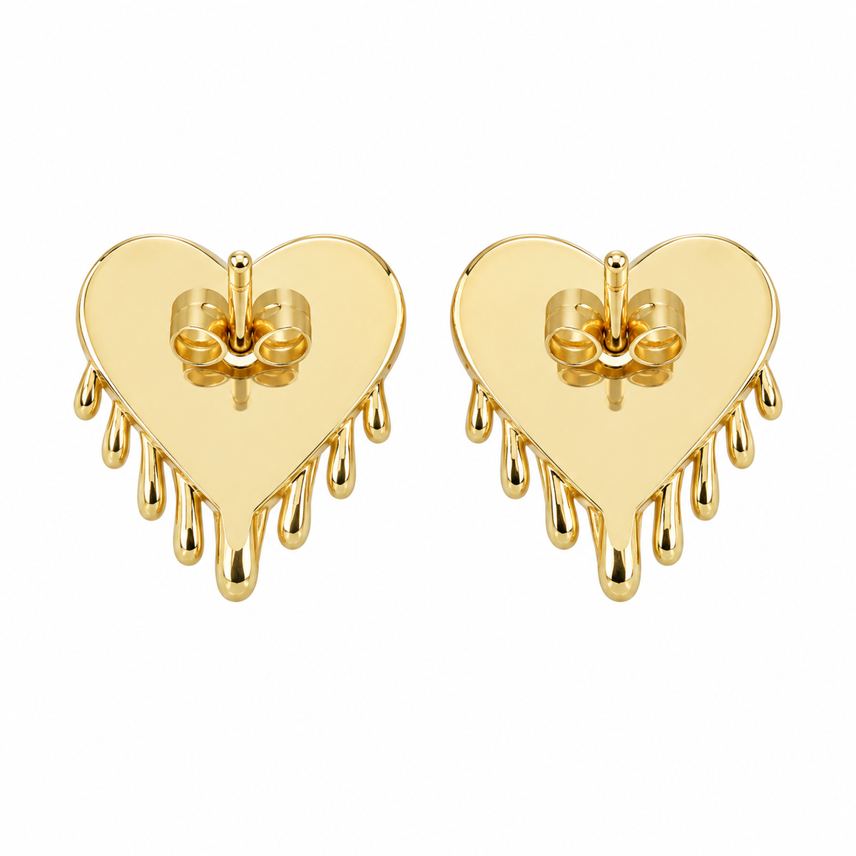 10K Yellow Gold Mini Dripping Heart Earrings - back view