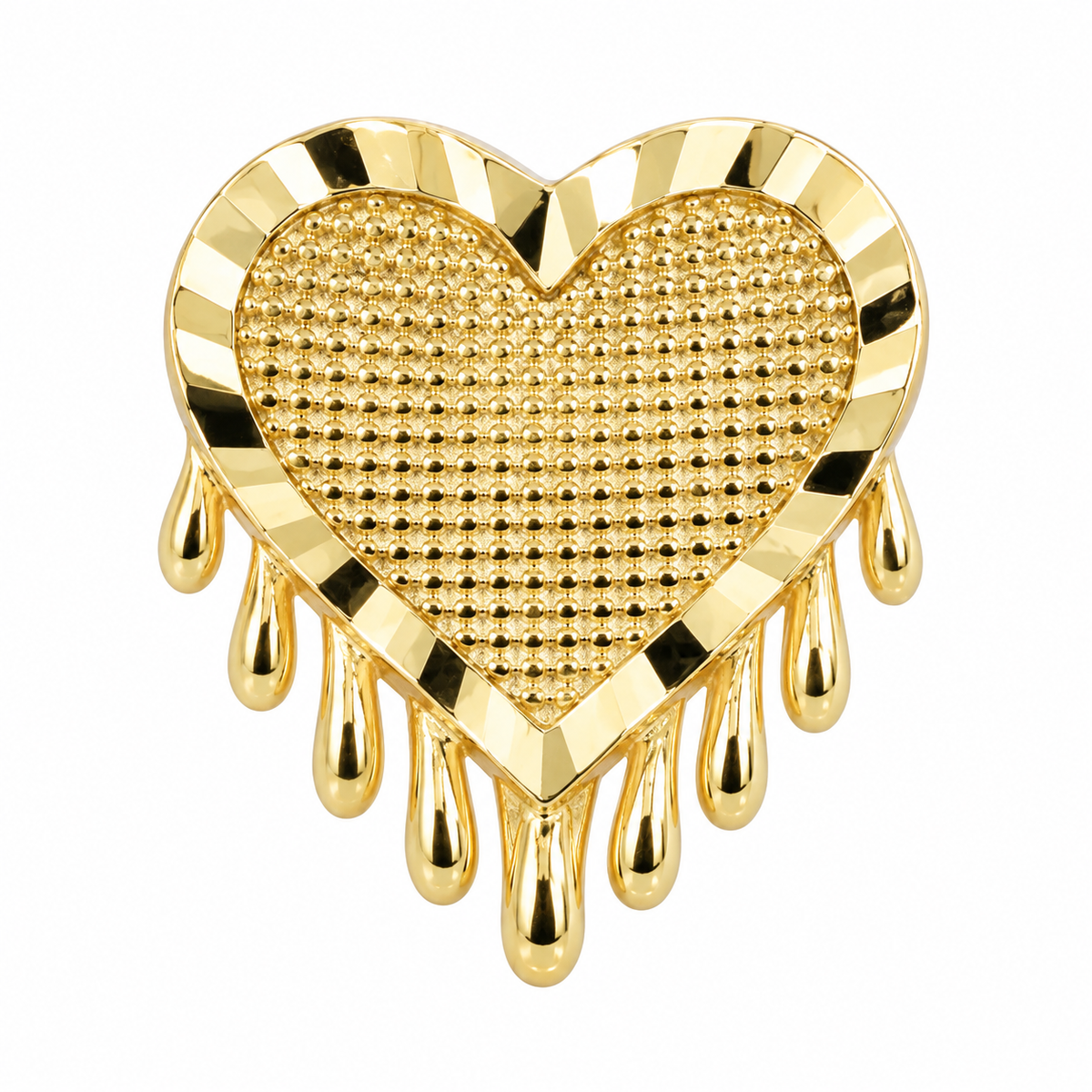 10K Yellow Gold Mini Dripping Heart Earrings - macro detail