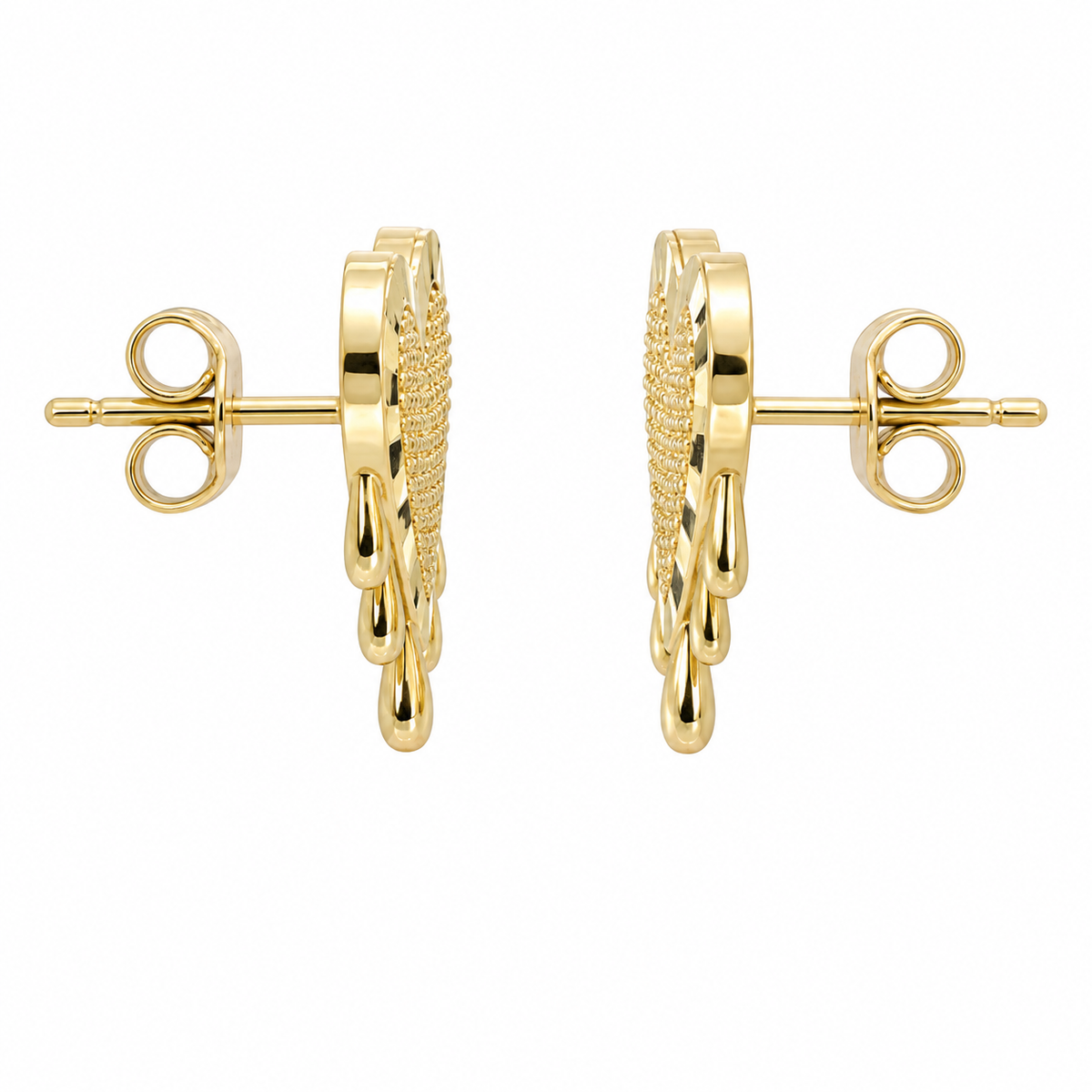 10K Yellow Gold Mini Dripping Heart Earrings - side view