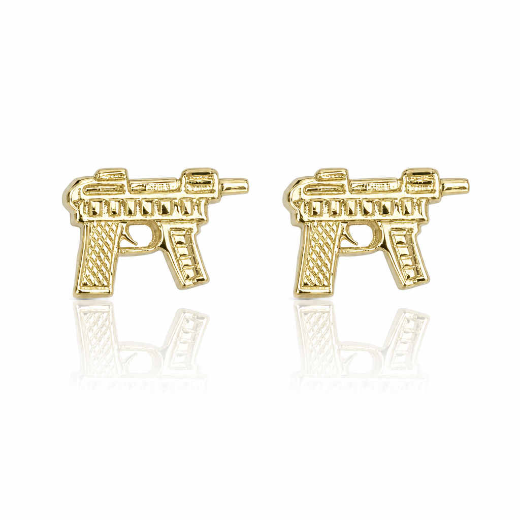 10K Yellow Gold Mini Gun Earrings - front view
