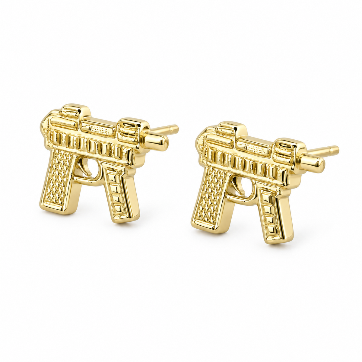 10K Yellow Gold Mini Gun Earrings - 45 degree view