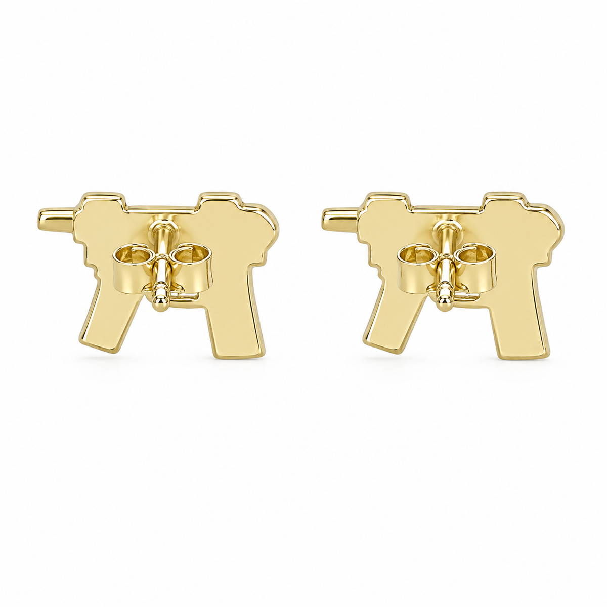 10K Yellow Gold Mini Gun Earrings - back view