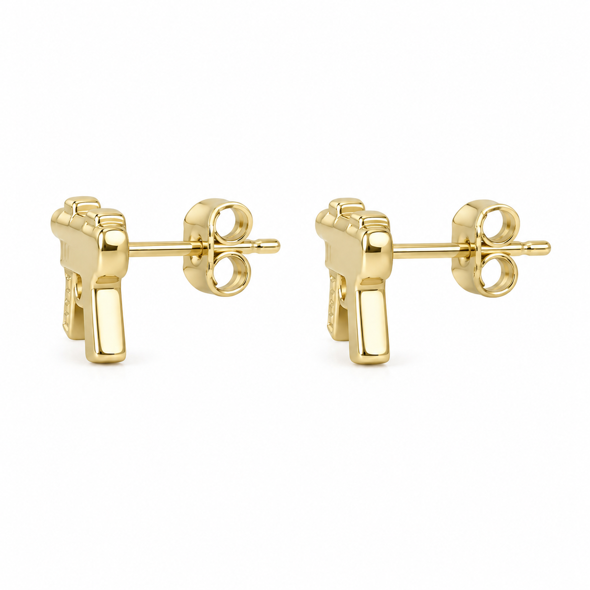 10K Yellow Gold Mini Gun Earrings - side view